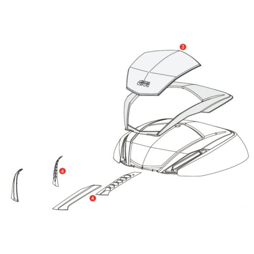 Z4703R červená odrazka kufru V47N a V 47NN (pozice 4), umístěná v horním víku