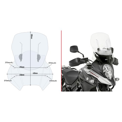 AF3112B plexi čiré Suzuki DL 650 V-Strom (17-24), nastavitelné v rozsahu 380-500x430 mm