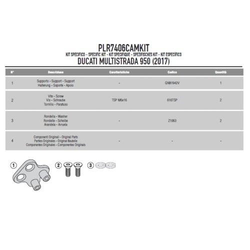 PLR7406CAMKIT montážní sada pro Ducati Multistrada 950 (17-18) pro hnosič PLR 7406CAM