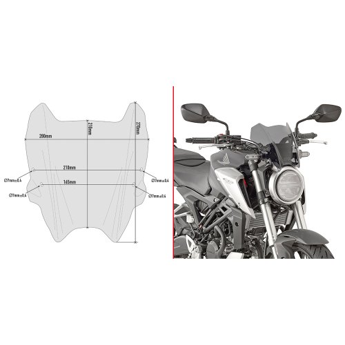 A1164 plexi kouřové Honda CB 125 R (18-24)/CB 300 R (18-24), vxš  210x280 mm, včetně montážní sady