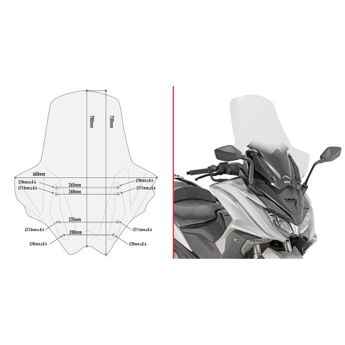 D6110ST plexi čiré Kymco AK 550 ETS (17-24), vxš700x660 mm