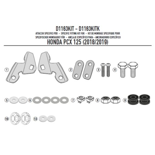D1163KIT montážní sada Honda PCX 125 (18-20) k plexi 1163DT, 1129DT, 1129D