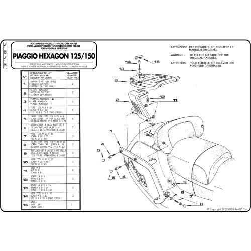 SR11M special rack PIAGGIO Hexagon/Super Hexagon 125-150-180-250, včetně MM