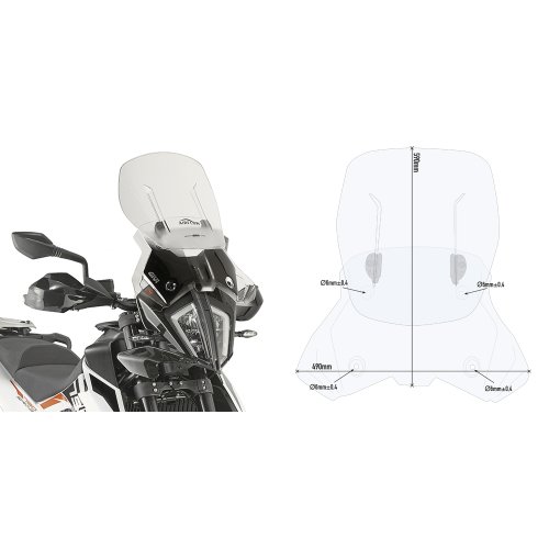 AF7711 plexi čiré KTM Adventure 390 (-23)/790/790R (-20), nastavitelné v rozsahu vxš515-635x350 mm