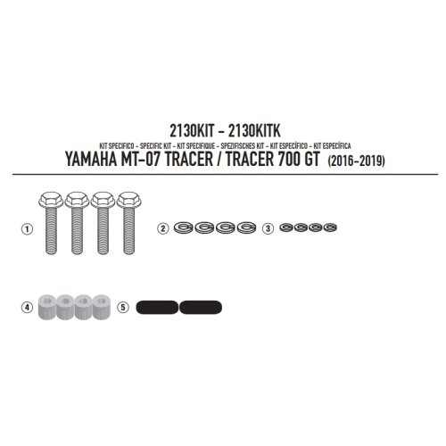 2130KIT montážní sada Yamaha MT-07 Tracer 700 (16-24) - pro montáž 2130FZ s orig. bočními kufry