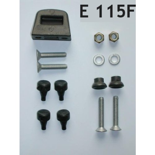 E115F upínací sada kufru 3-dílná - pro jeden kufr (2 čepy, protikus zámku,4 šrouby, gumové dorazy)