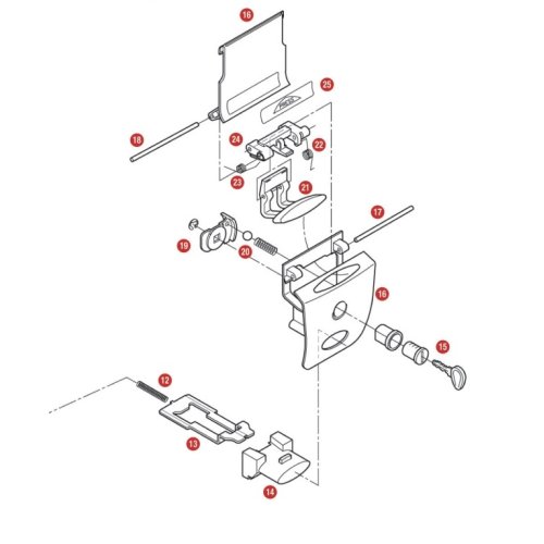 Z1384R pružinka a kulička zámku pro kufry E260/E350/E450/E470/V46 (plast)