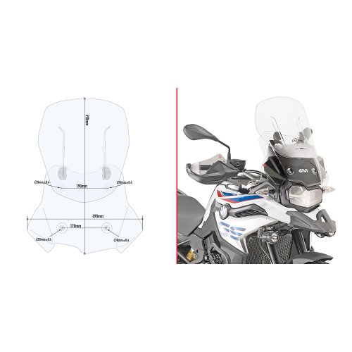 AF5127 plexi čiré BMW F 750/850 GS (18-23), nastavitelné v rozsahu vxš470-590x490 mm