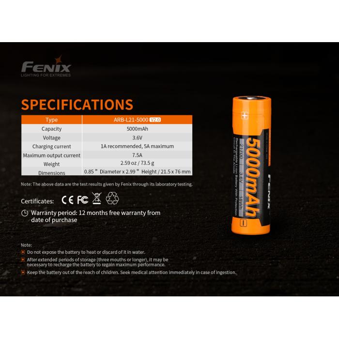 Dobíjecí baterie Fenix 21700 5000 mAh (Li-Ion)