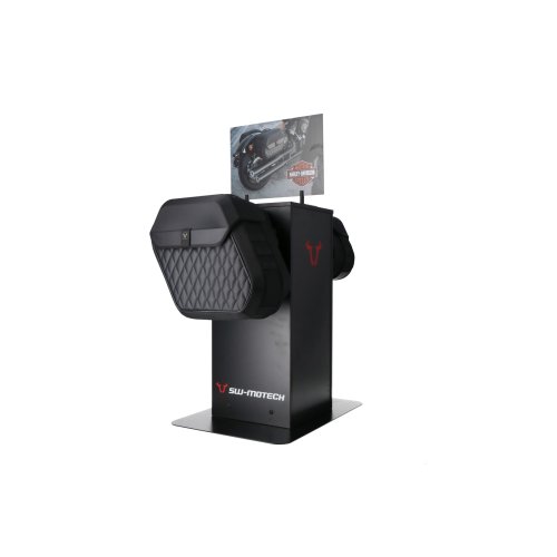 Sales display with mounting Theme: Harley LH side bag and accessories.