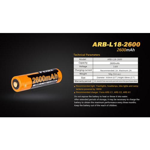 Dobíjecí baterie Fenix 18650 2600 mAh (Li-Ion)