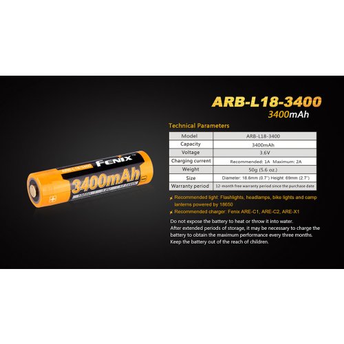 Dobíjecí baterie Fenix 18650 3400mAh (Li-Ion)