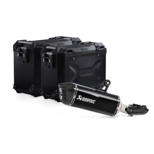 TRAX ADV aluminum case system + Akrapovic Black. 45/37 l. BMW R 1250 GS/Adv/Rallye