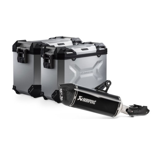 TRAX ADV aluminum case system + Akrapovic Silver. 45/37 l. BMW R 1250 GS/Adv/Rally
