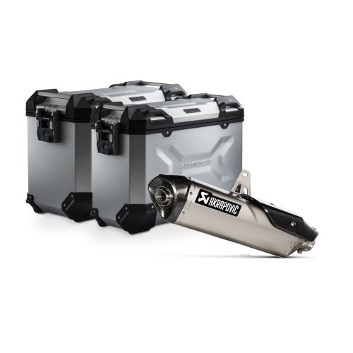 TRAX ADV aluminum case system + Akrapovic Silver. 45/37 l. Triumph Tiger 900 (19-2