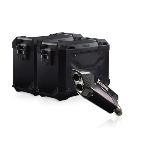 TRAX ADV aluminium case system + Akrapovic Black. 45/45 l. BMW R 1300 GS Adv. (24-