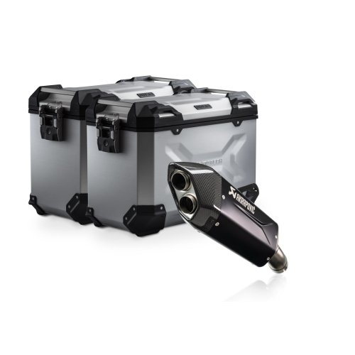TRAX ADV aluminium case system + Akrapovic Silver. 45/45 l. BMW R 1300 GS Adv. (24